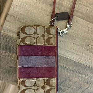 Coach Tan and Burgundy Wristlet